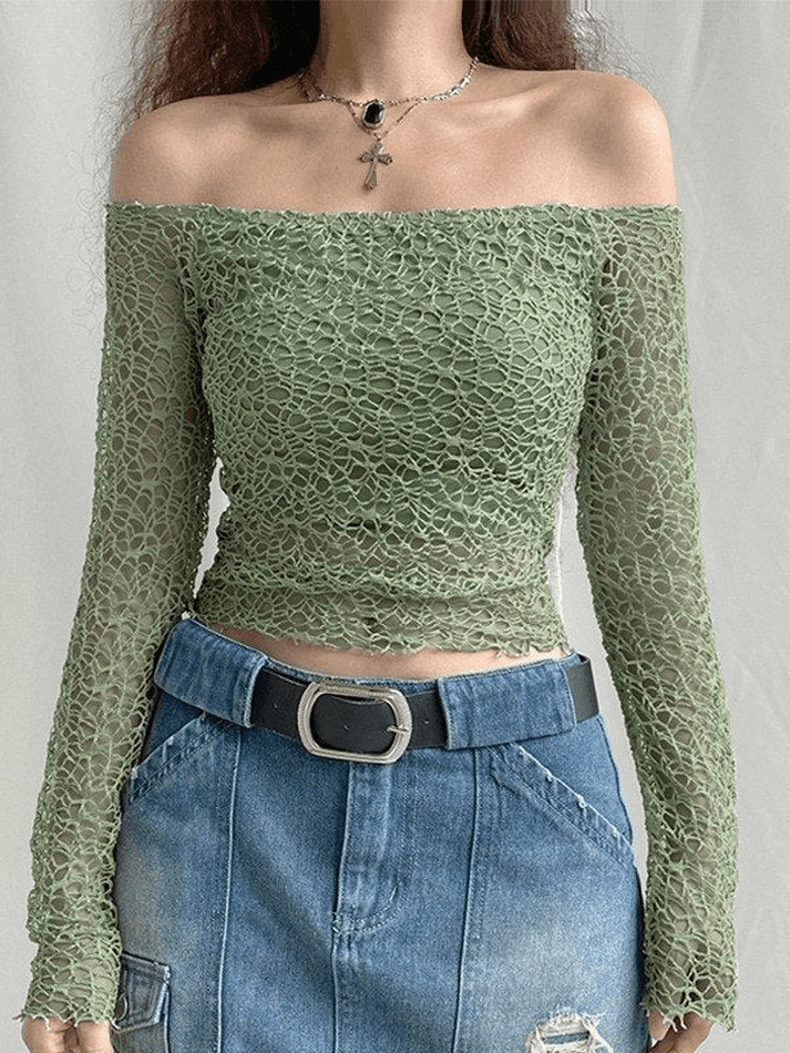 Maxct Off Shoulder Mesh Long Sleeve Blouse