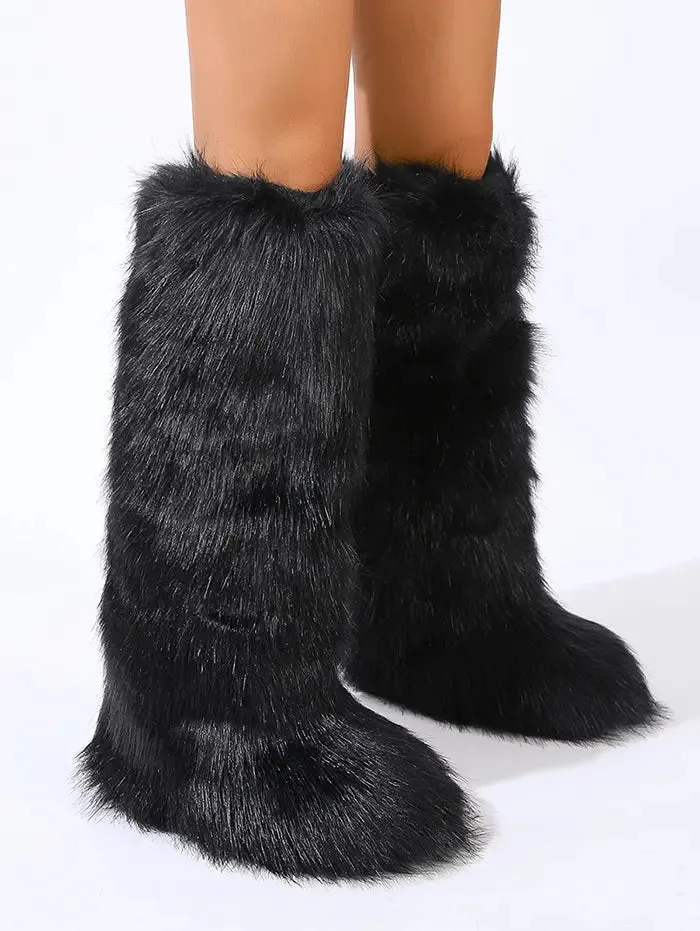 Warmth Thermal Fluffy Faux Fur Mid-calf Snow Boots Maxct