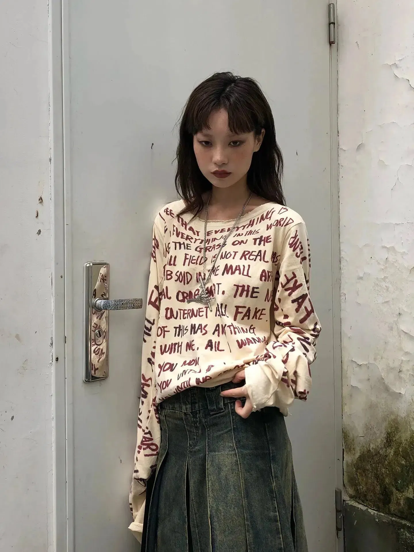 Maxct &Grunge Text Print Top