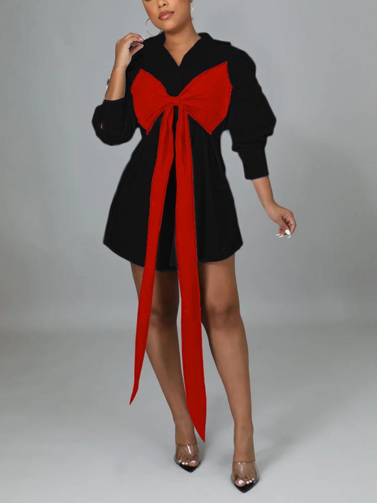 Lace Up Bow Shirt Mini Dress Maxct