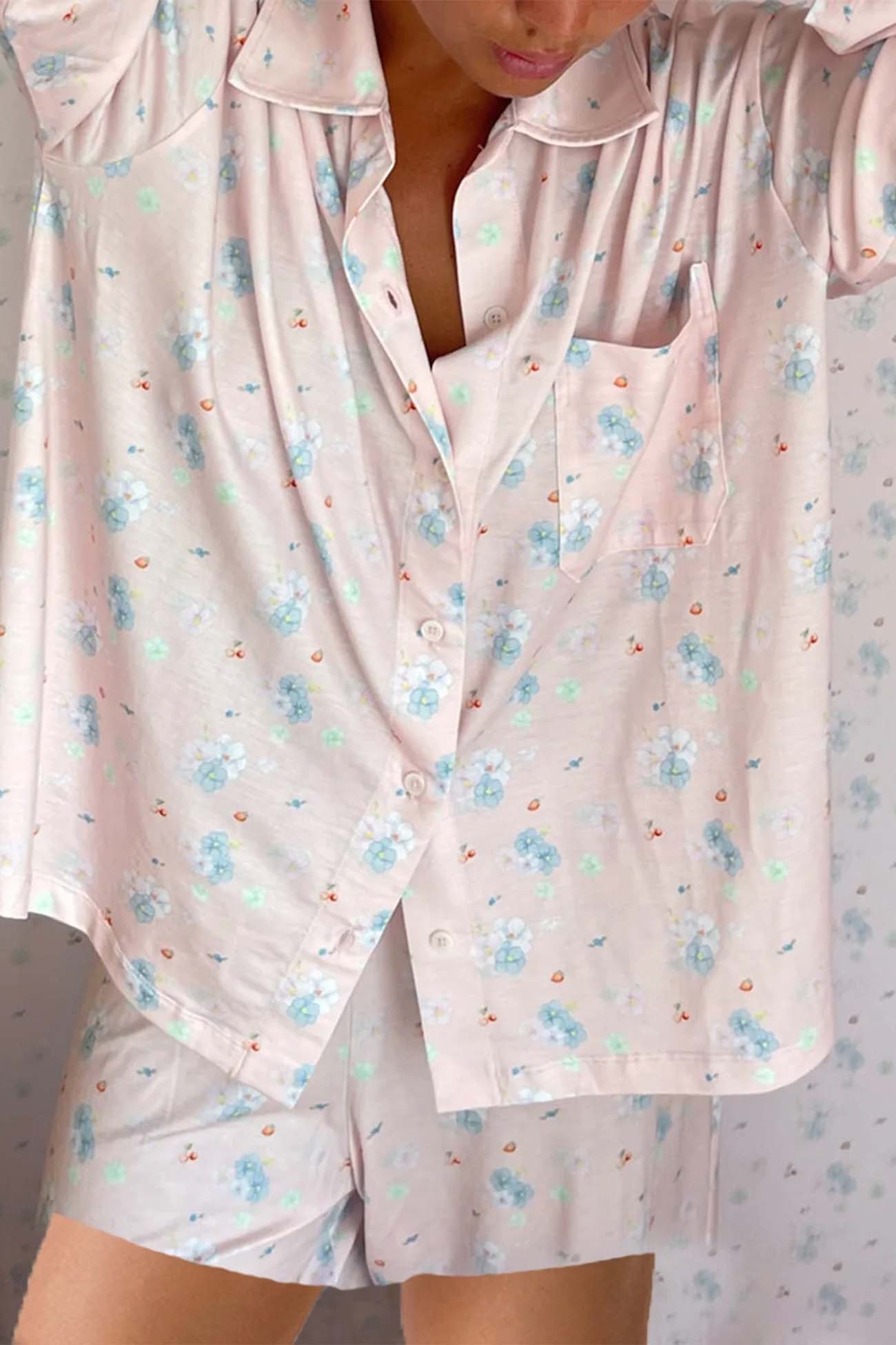 Maxct Printed Long Sleeves Button Shirt Shorts Set