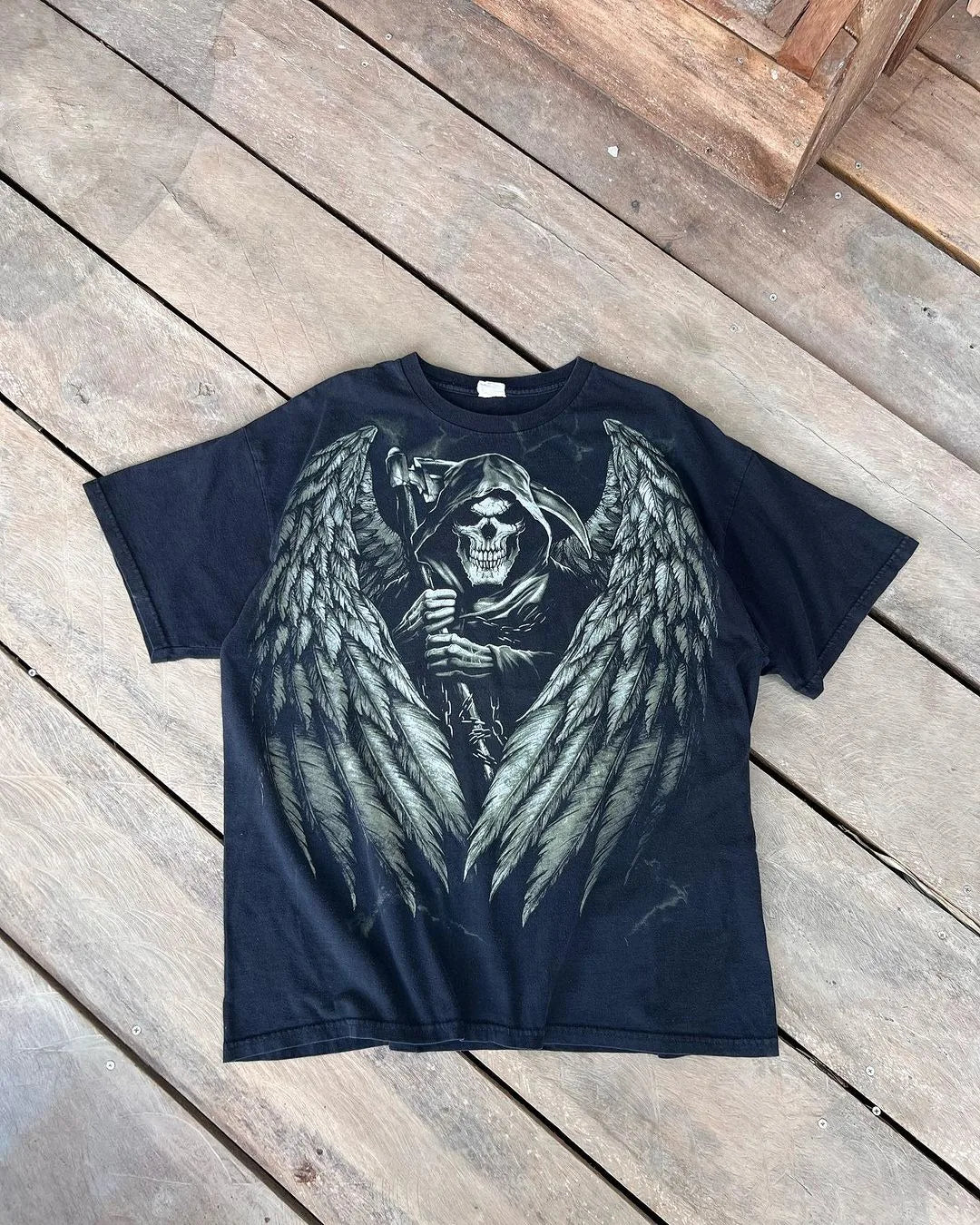 Maxct Harajuku Summer Casual Retro Hip Hop Grunge Skulls Cross Graphic T Shirt for Men Vintage Fashion Streetwear Short Sleeve Top