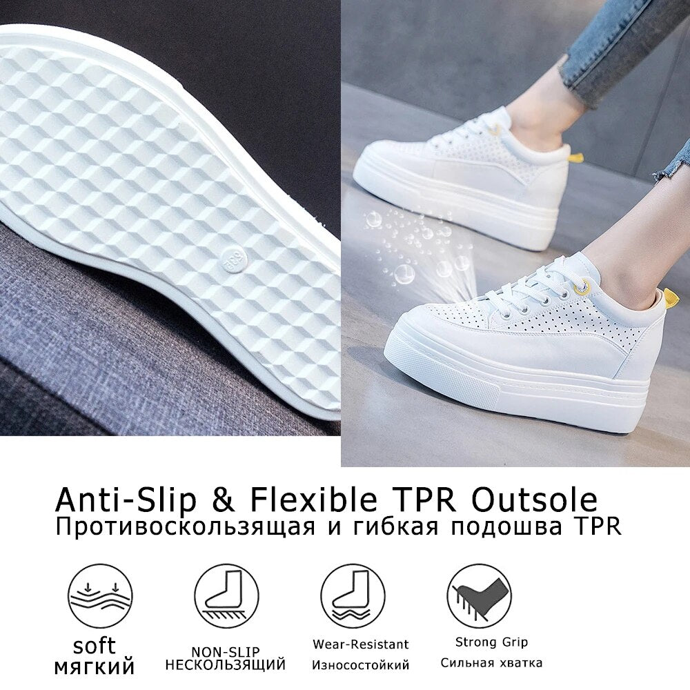 8cm Genuine Leather Women's Platform Sneakers Maxct