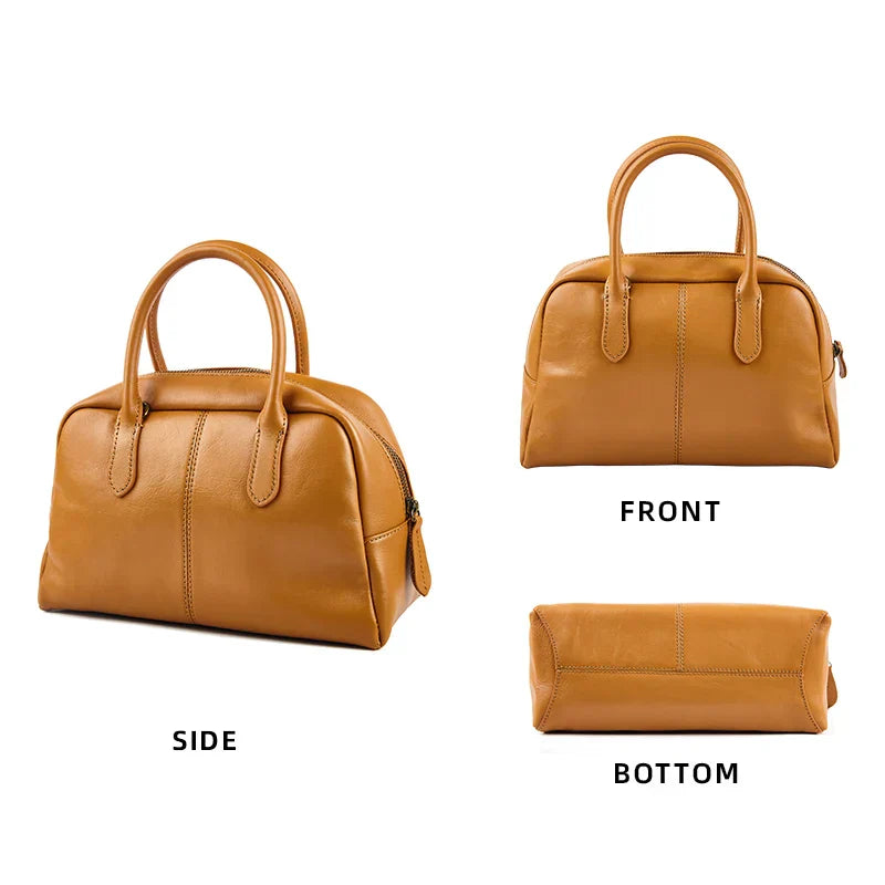 Maxct Women's Shoulder Bag Fashion First Layer Leather Bowling Bag Luxury Messenger Bag