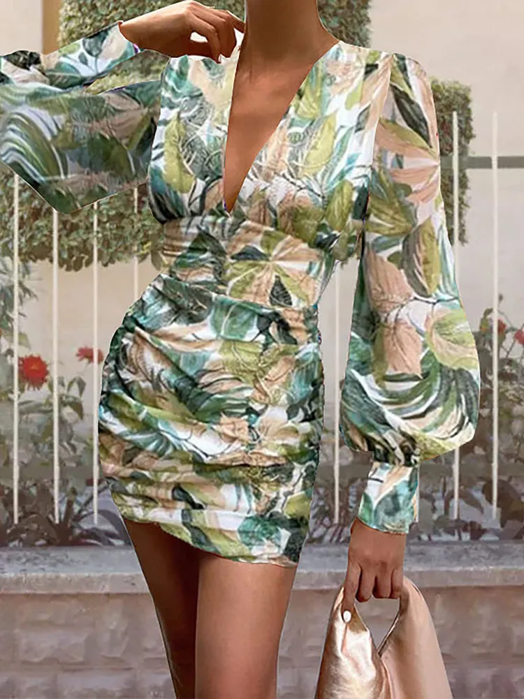 Floral Bodycon Ruched Mini Dress Maxct