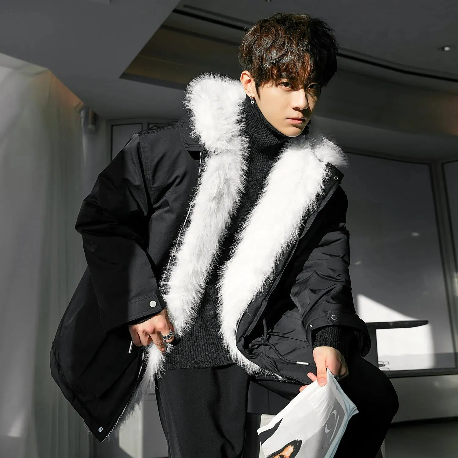 Maxct Detachable Fur Collar Hooded Jacket