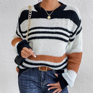 Maxct &Striped Round Neck Sweater