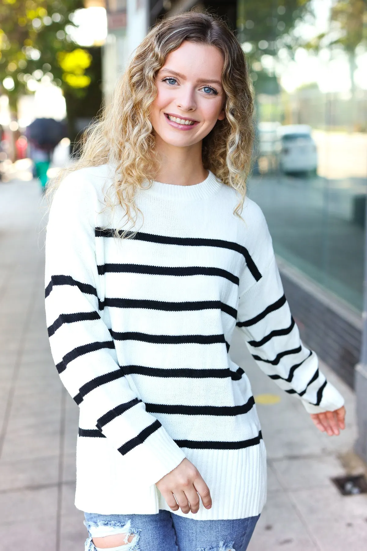 Maxct &Stand Out Ivory Striped Oversized Knit Sweater