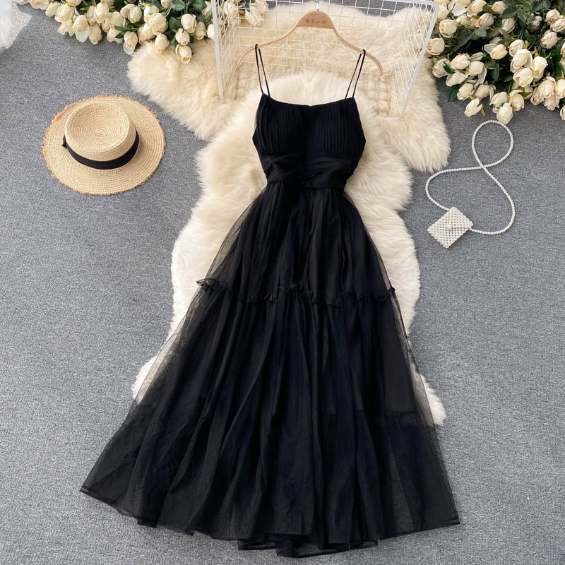 Women's Sexy Mesh Spaghetti Strap Long Dress Summer Orange/Purple/Blue/Pink Ruffle A-Line Beach Robe Female Elegant Party Vestidos