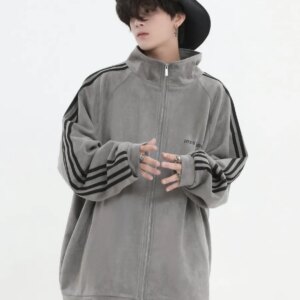 Maxct [Insstudios] Striped Casual Zipper Jacket Na1461