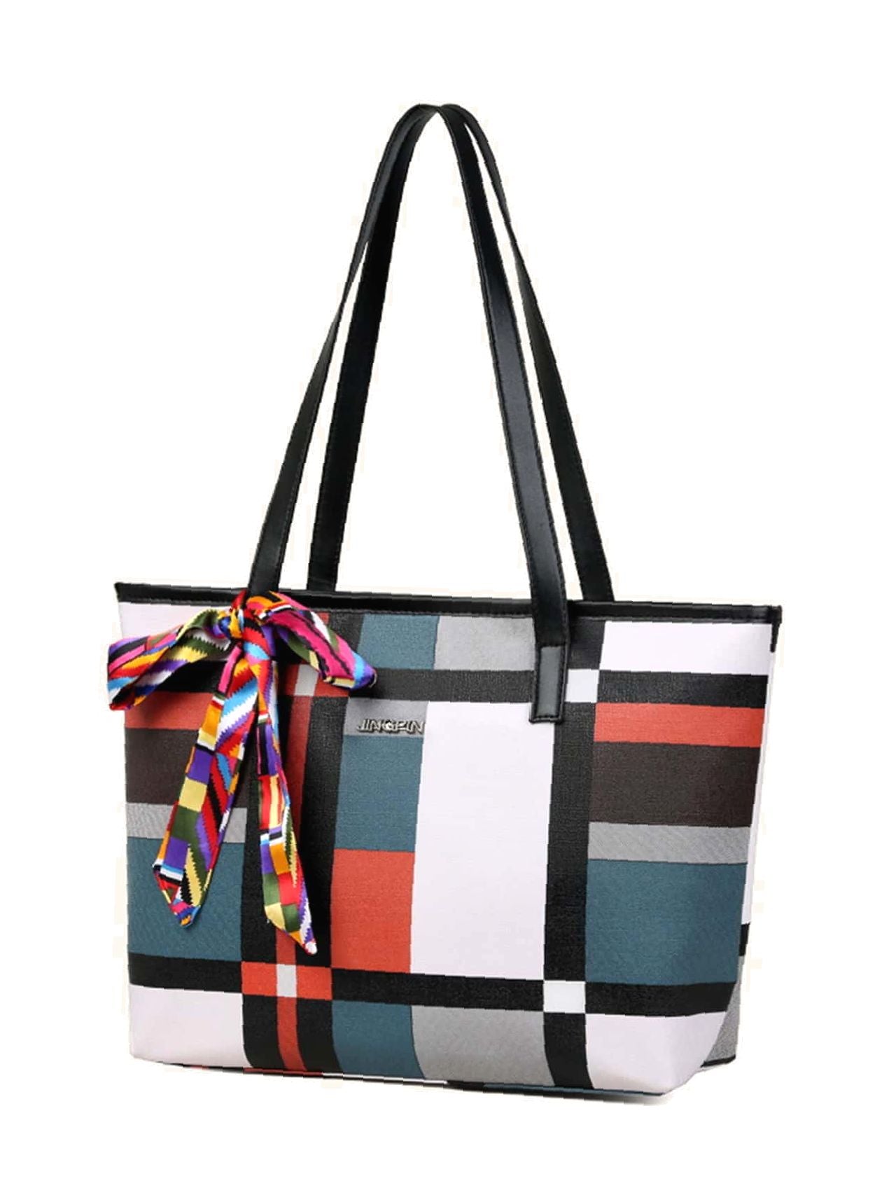 Maxct - Twilly Scarf Decor Geometric Print Tote Bag  - Women Tote Bags