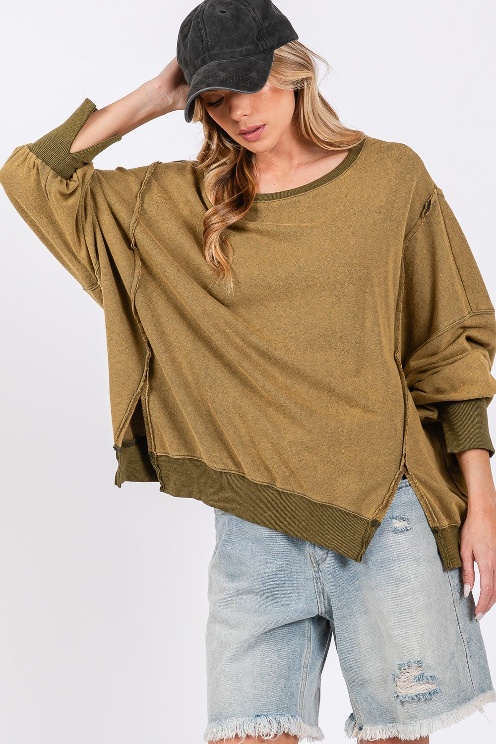 Maxct &SAGE + FIG Mineral Wash Side Slit Oversized Sweatshirt