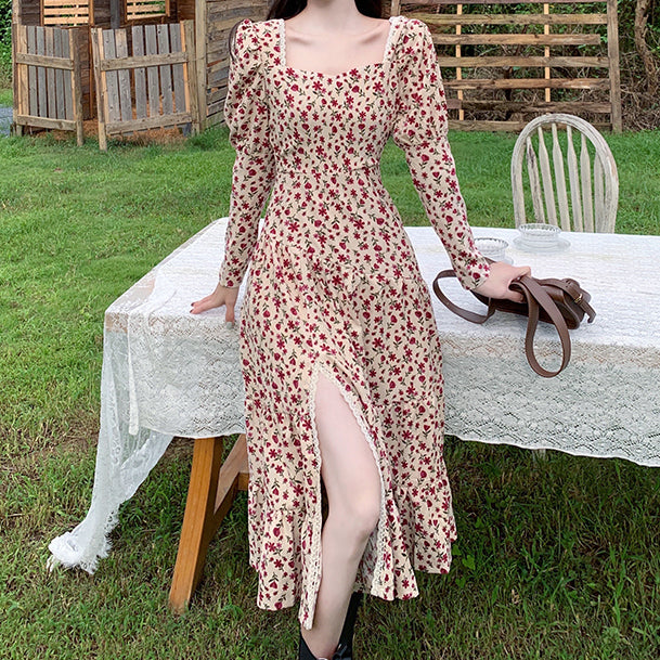 Sweet Floral Corduroy Midi Dress Maxct