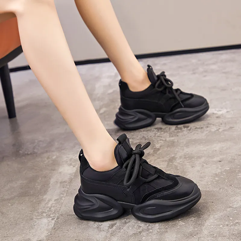 Women's 8cm Leather Air Mesh Sneakers - true deals club