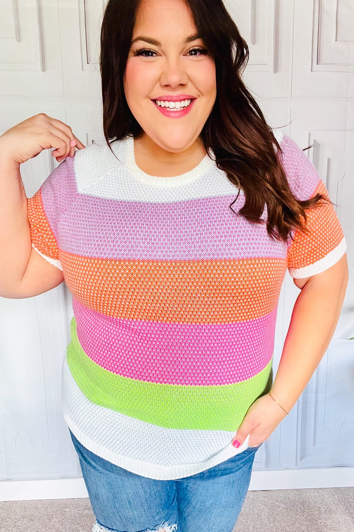 Maxct &Get Started Lavender & Orange Stripe Jacquard Sweater Top