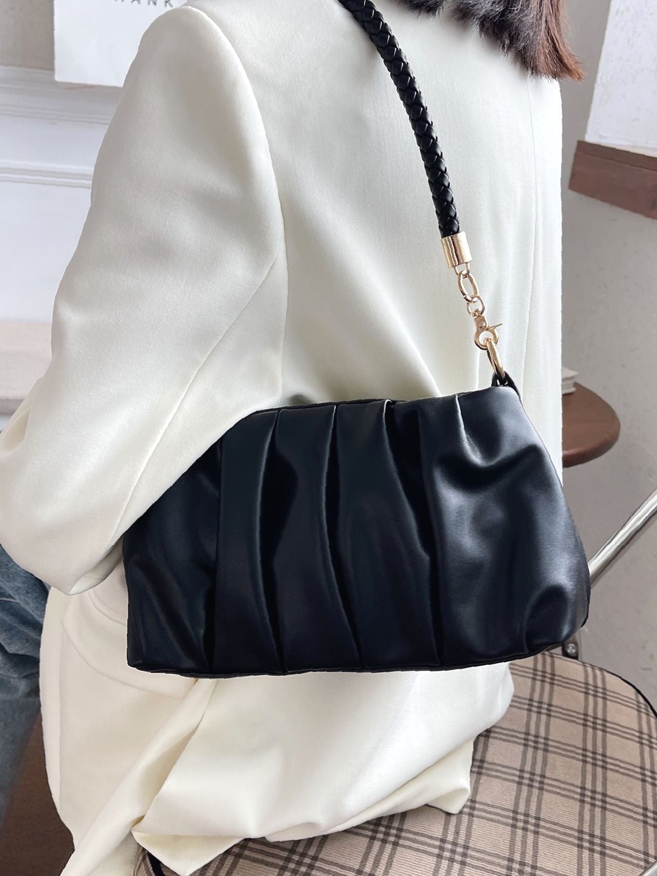 Bag For Love - Minimalist Braided Strap Ruched Bag - Women Maxct Bags