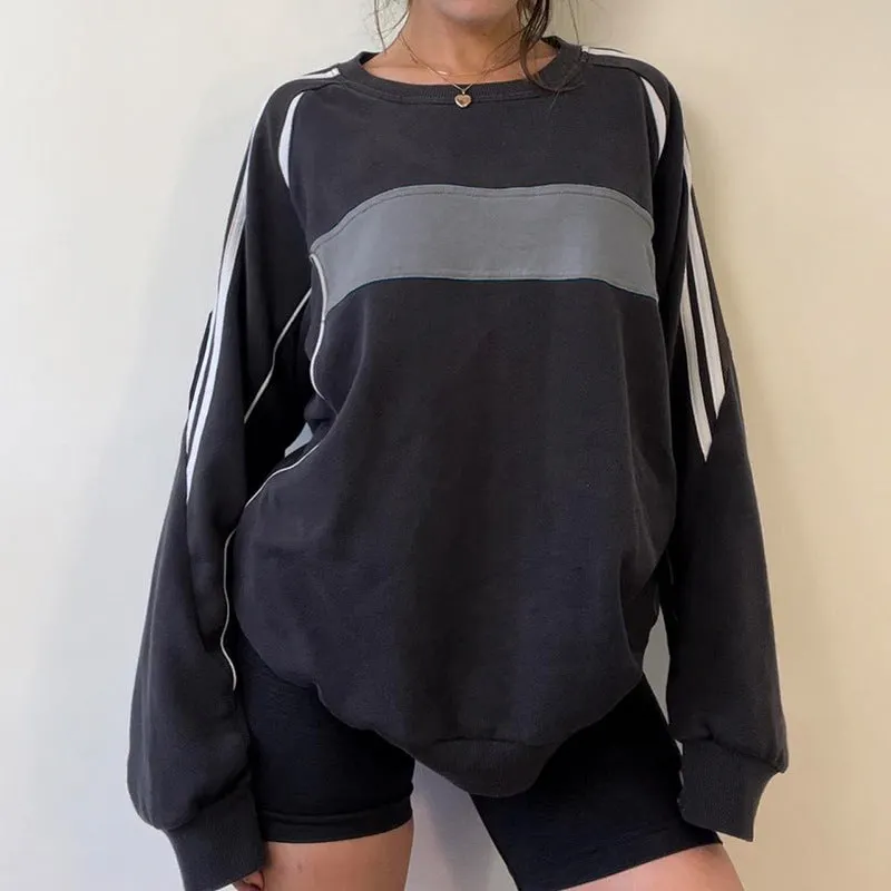 Maxct Preppy Contrast Color Splice Sweatshirt