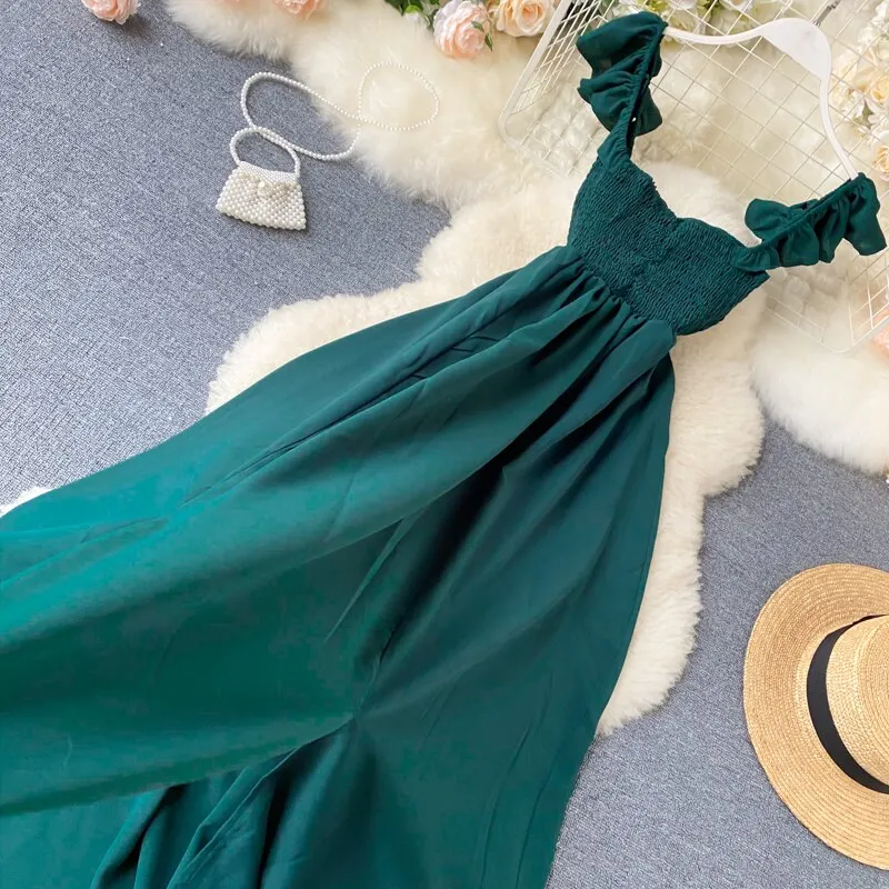 High Waist Slash Neck Women Long Dress Elegant Big Swing A-line Vestidos Verano Vintage Green/Red Party Robe For Female