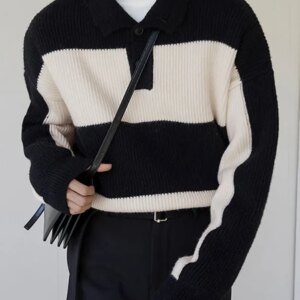 Maxct - Mens Color Block Patchwork Lapel Sweater31913