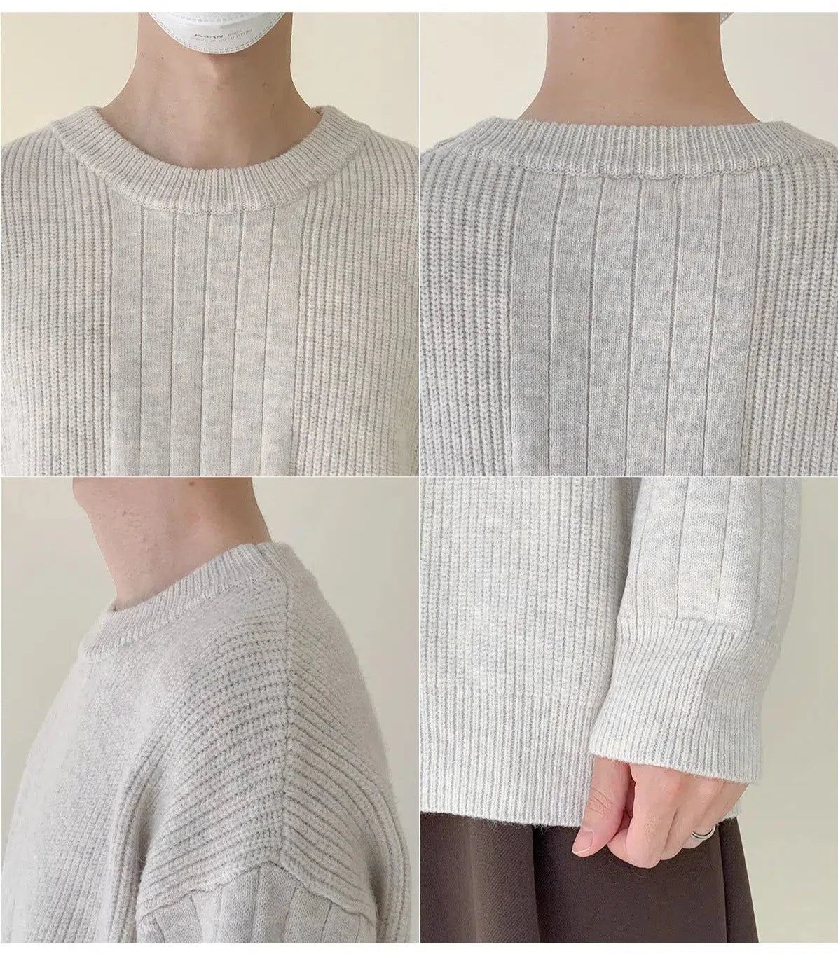 Maxct Light Gray Drape Crew Neck Sweater