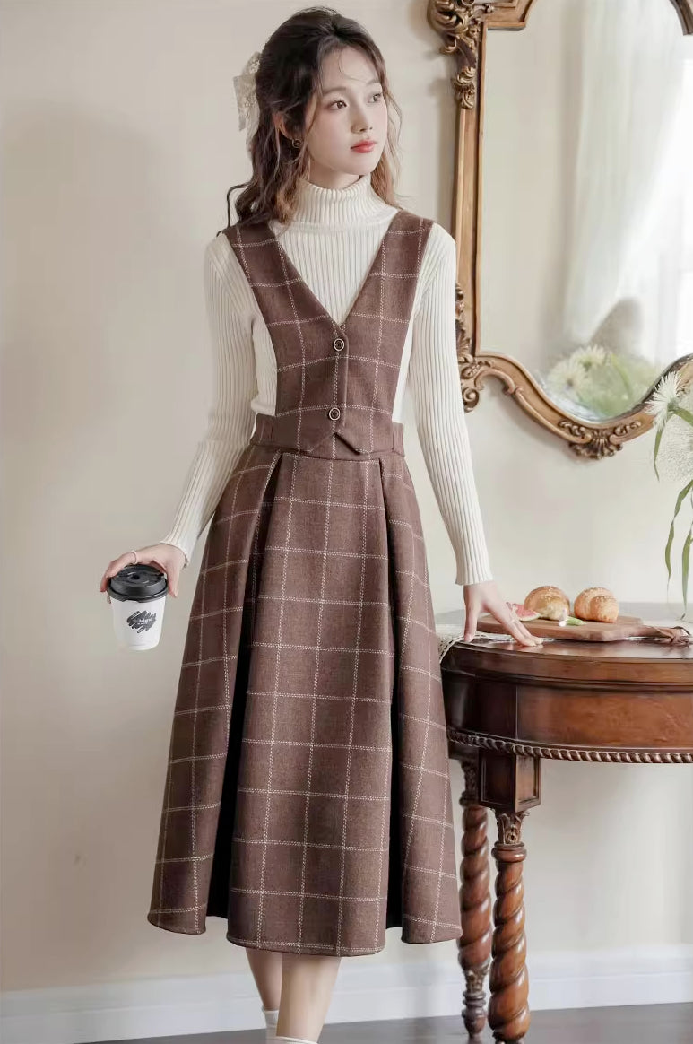 Plaid Vest Pinafore Dress Maxct