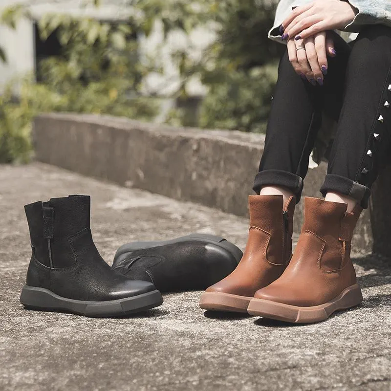 Waxing Short Boots for Winter Side Zipper Chelsea Boots Black/Coffee Maxct