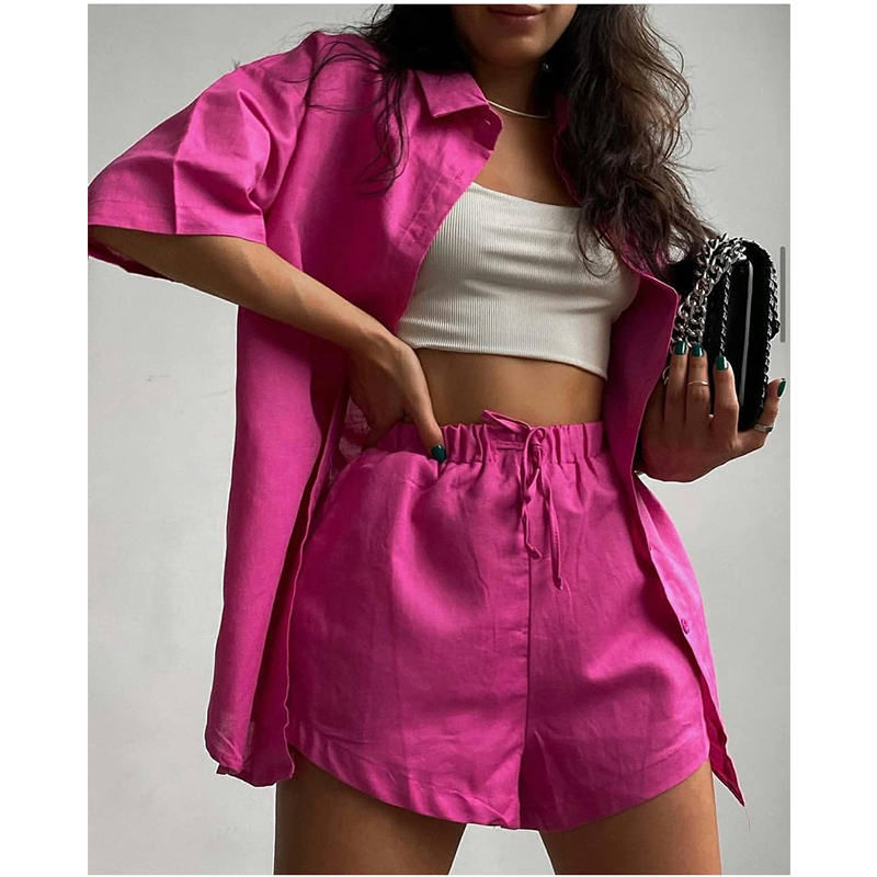 Maxct Casual Tracksuit Women's Shorts Suits Green Streetwear Short Sleeve Shirt Tops Loose Drawstring Mini Shorts Two Piece Set