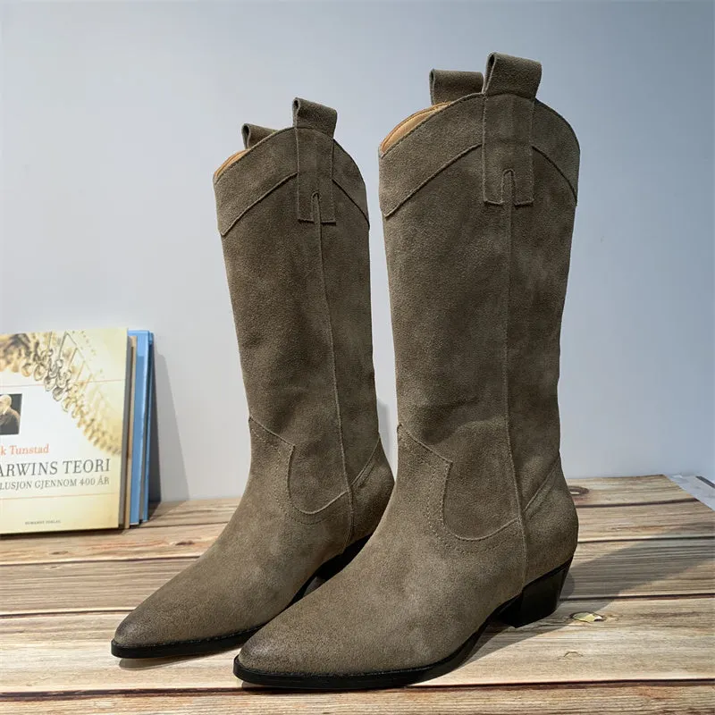 Western Bootss Mid Calf suede knee boots- Black/Khaki Maxct