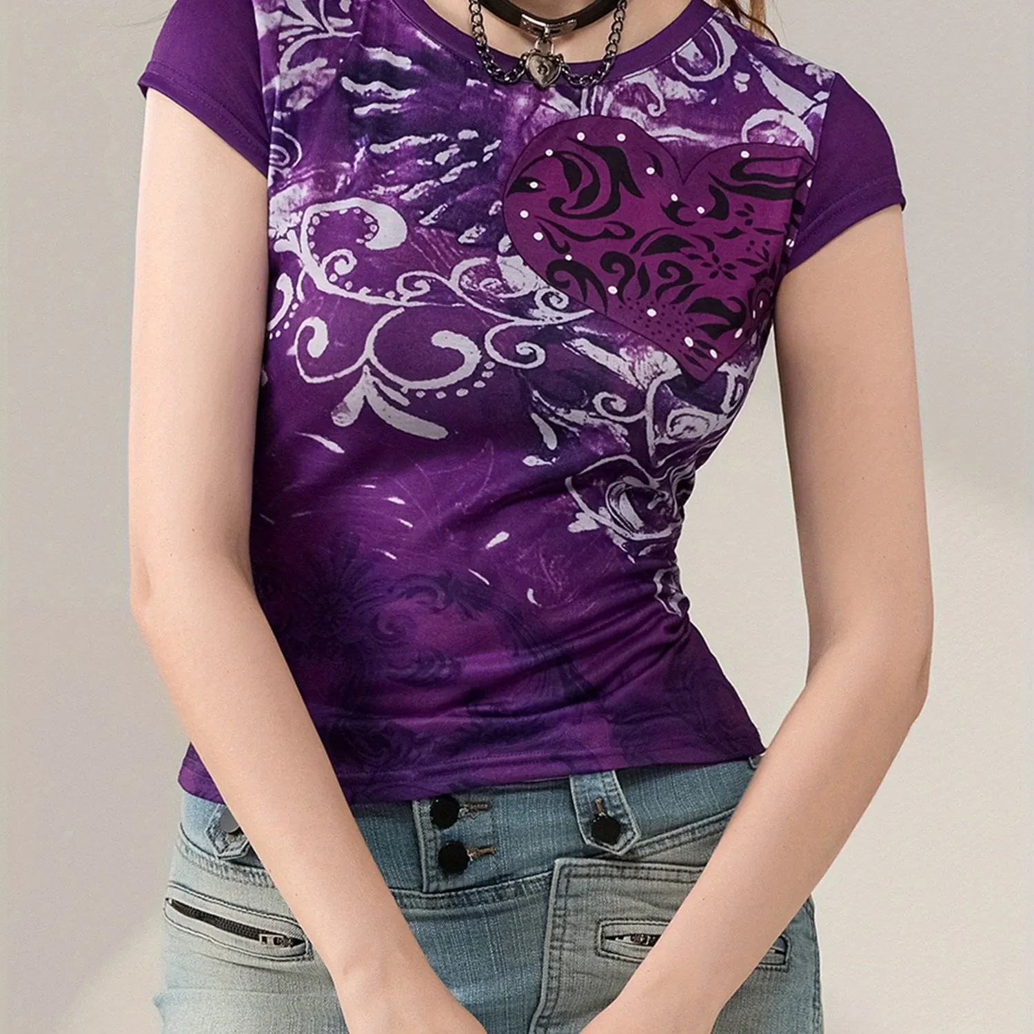 Maxct Womens Casual Short Sleeve T-shirt Vintage Printing Round Neck Exposed Navel Slim Fit Tops - Image 11