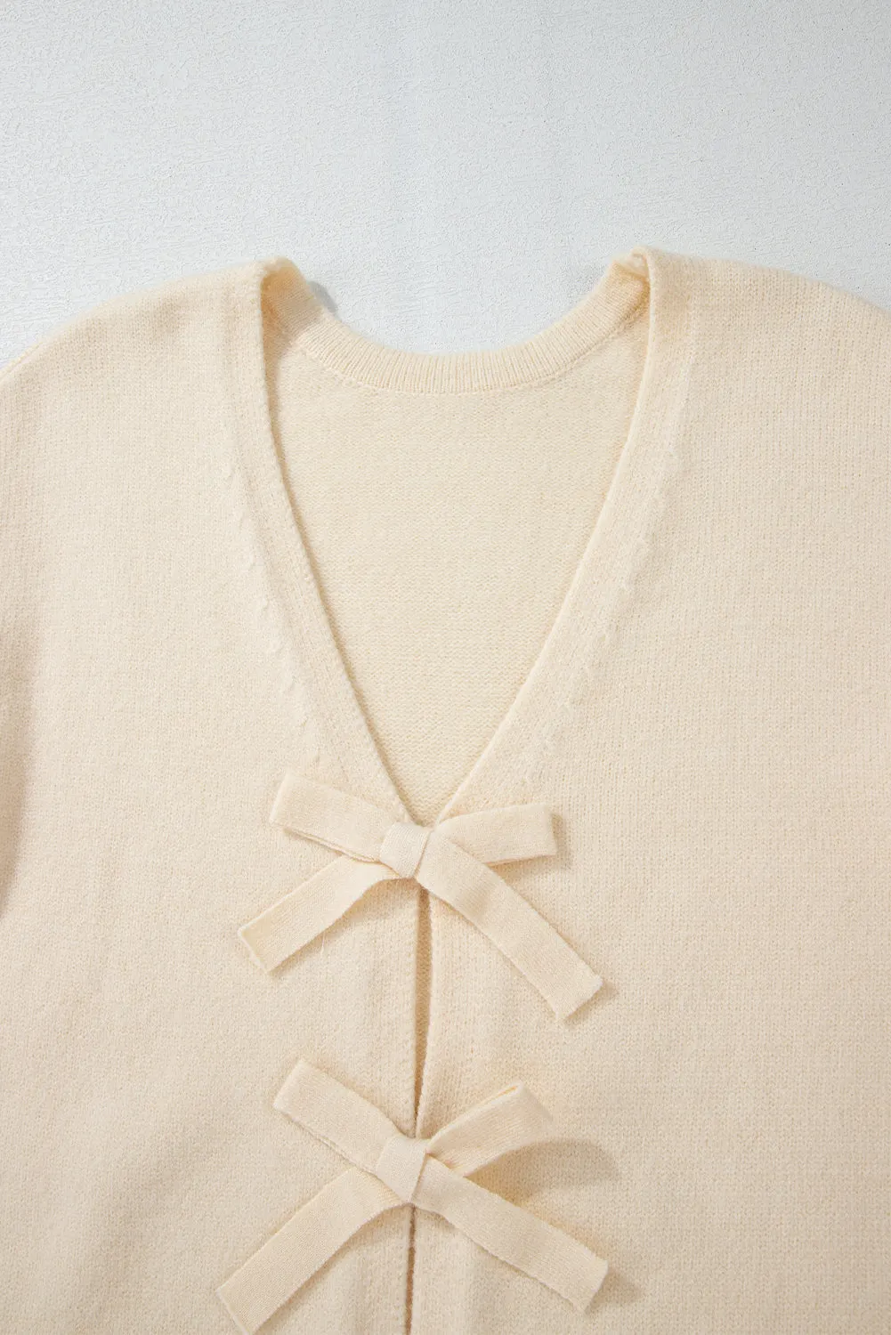 Maxct &Bowknot Front V Neck Long Sleeve Cardigan
