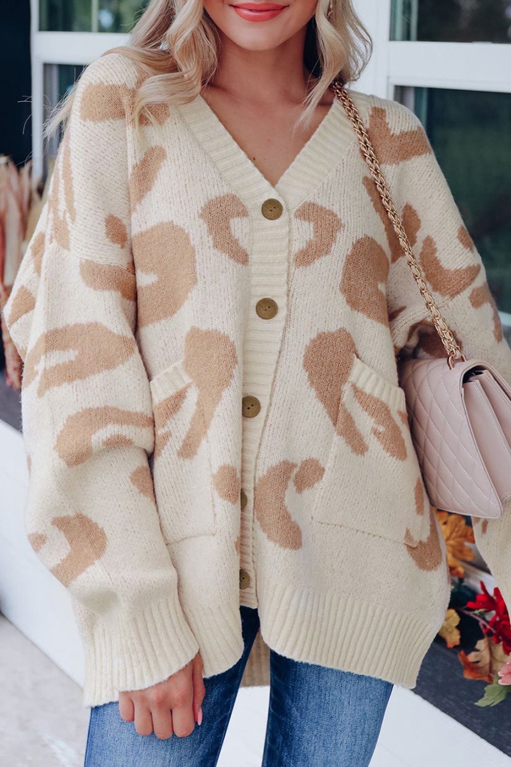Maxct &Leopard V Neck Button Down Cardigan