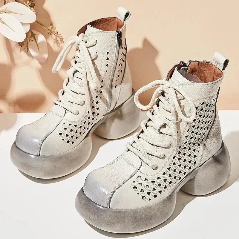 Platform Genuine Leather Ankle Boots for Women Maxct