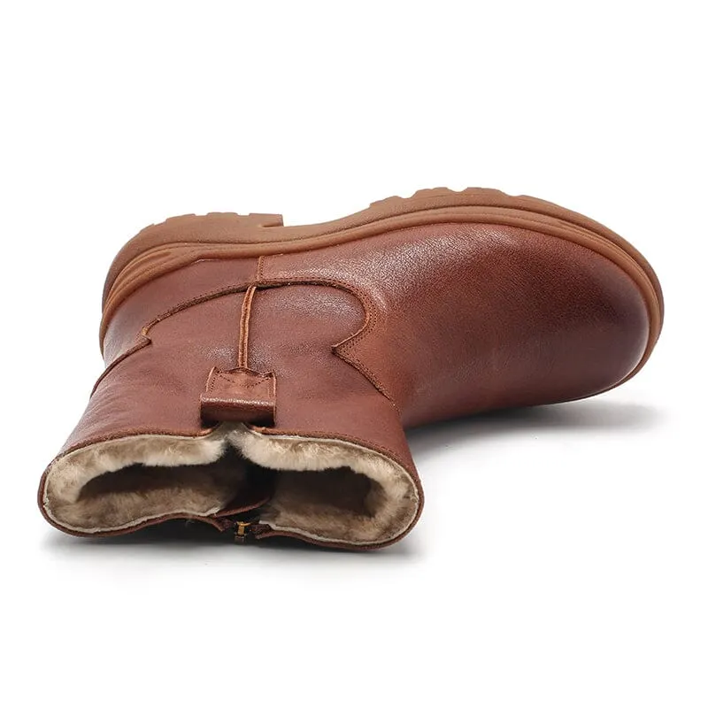 Womens Shearling Lined Snow Boots for Cold Winter Retro Short Boots Maxct