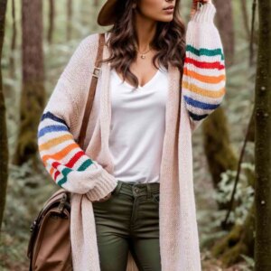 Maxct &Striped Open Front Long Sleeve Cardigan