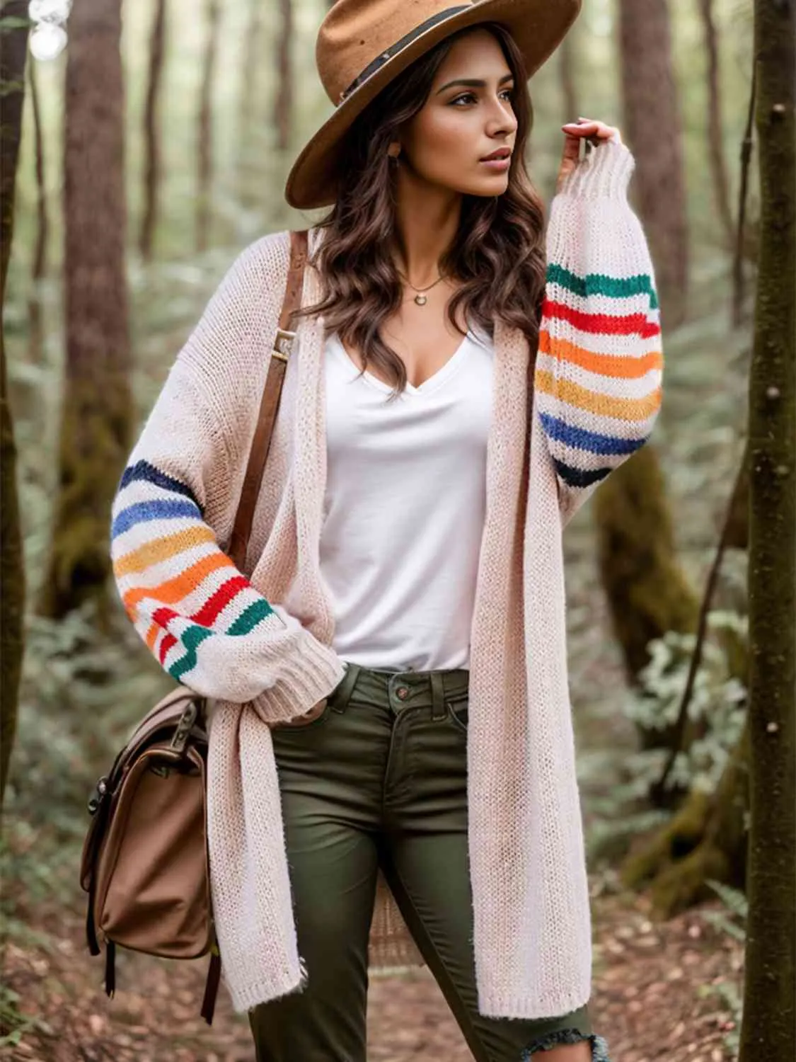 Maxct &Striped Open Front Long Sleeve Cardigan