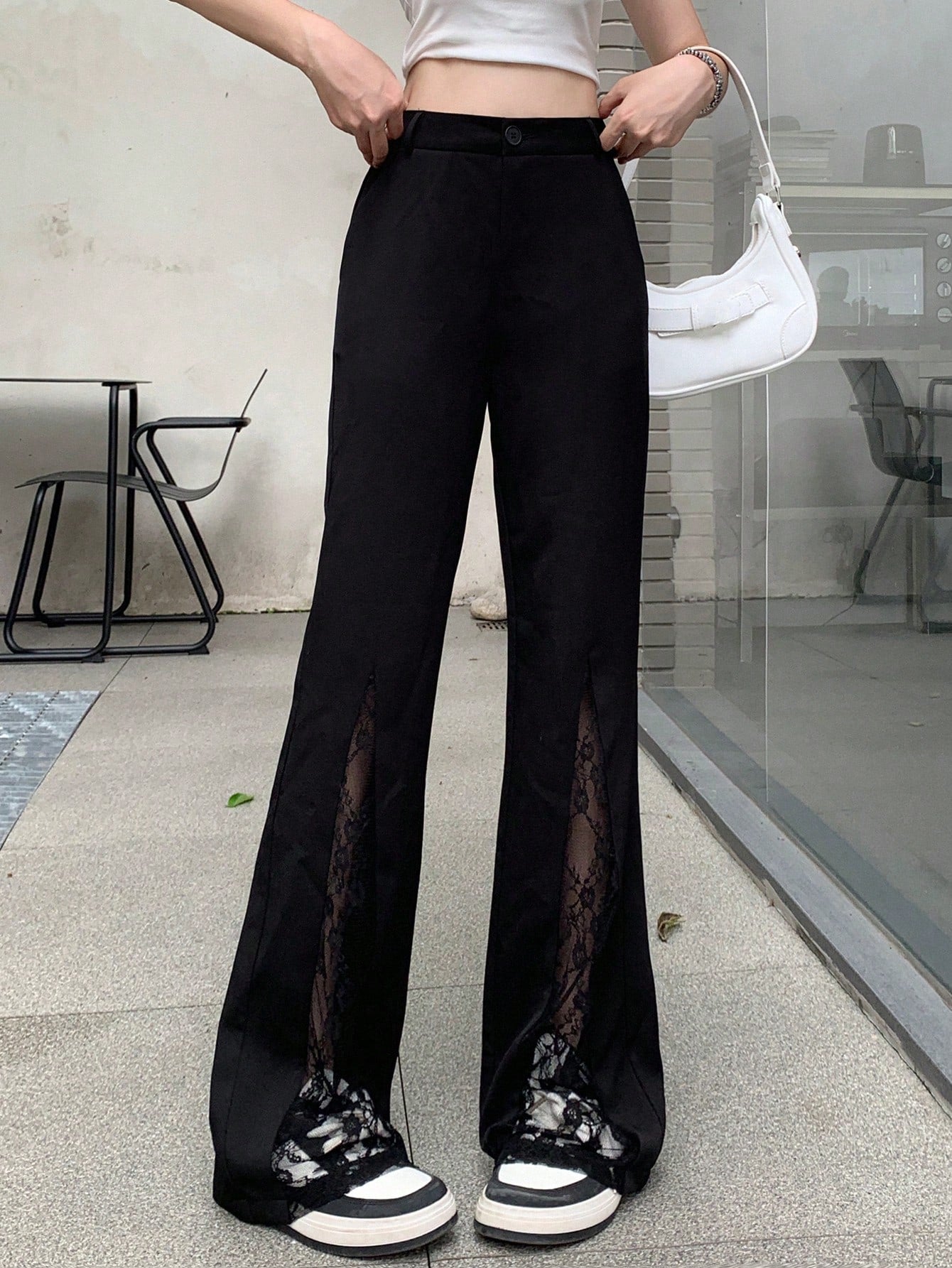 Maxct Women's Lace Splice Fashionable Daily Wear Suit Pants Wide-Leg Trousers