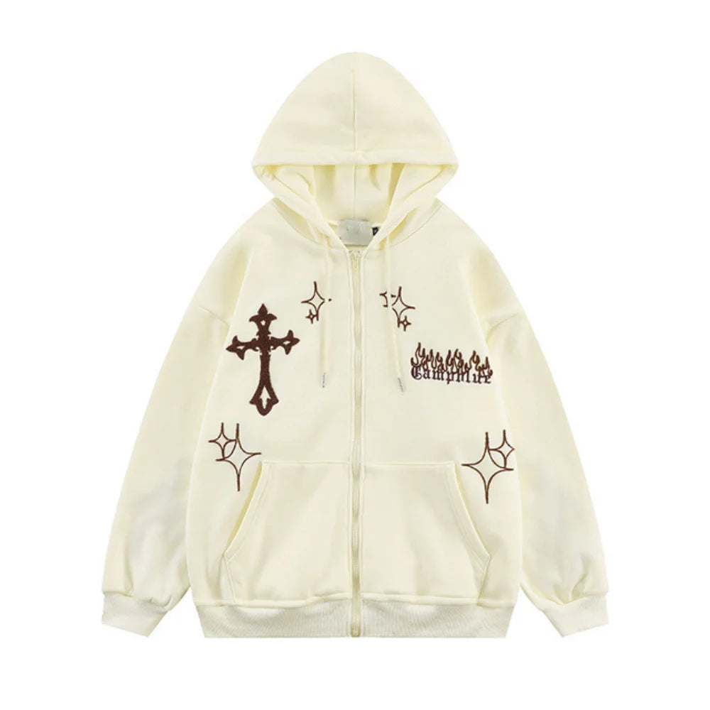 Maxct Retro Trend Y2k Zipper Hoodie Harajuku Hip Hop Oversized Hooded Sweatshirt Men Women Street Punk Rock Jacket Coat Top Streetwear
