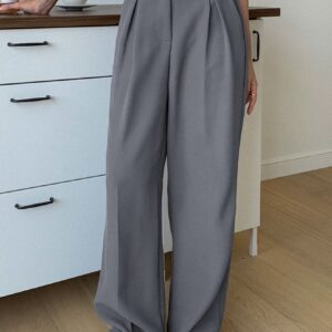 Maxct 1pc High Waist Slant Pockets Tailored Pants