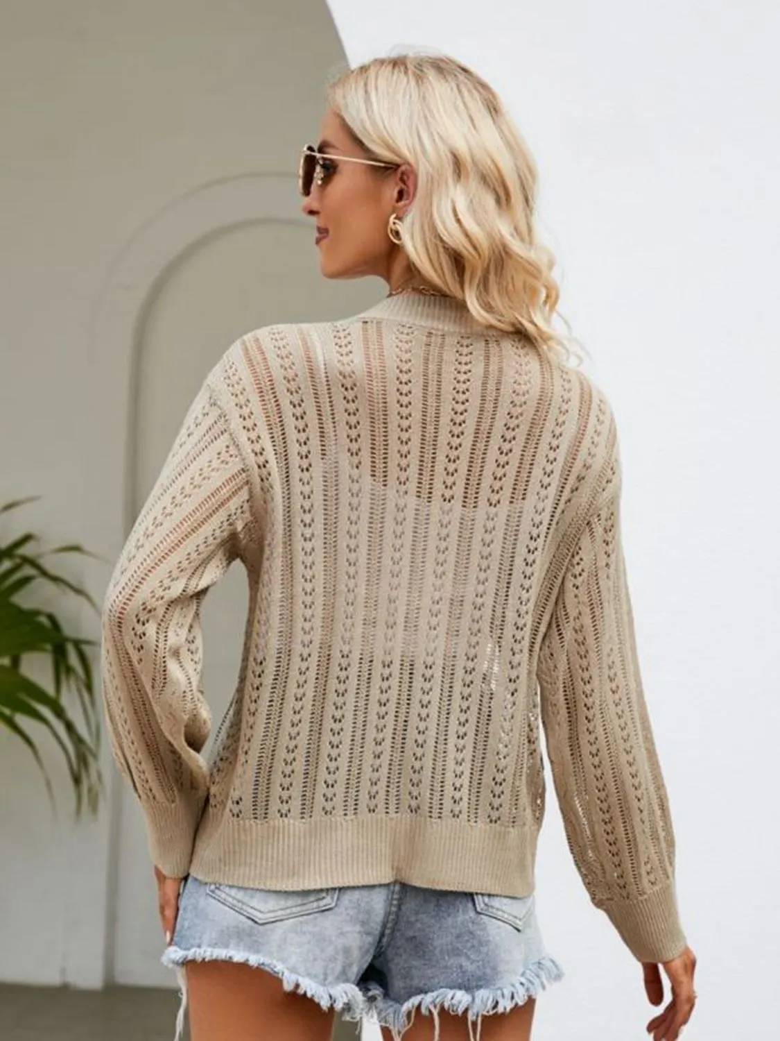 Maxct &Button Down Ribbed Trim Cardigan