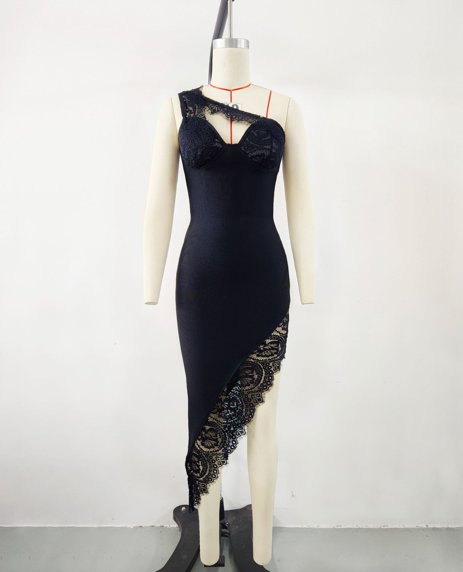 Maxct Export Women's Gothic Style American Hot Girl Black Lace Stitching Bandage Dress Spring Women's High-end Feeling