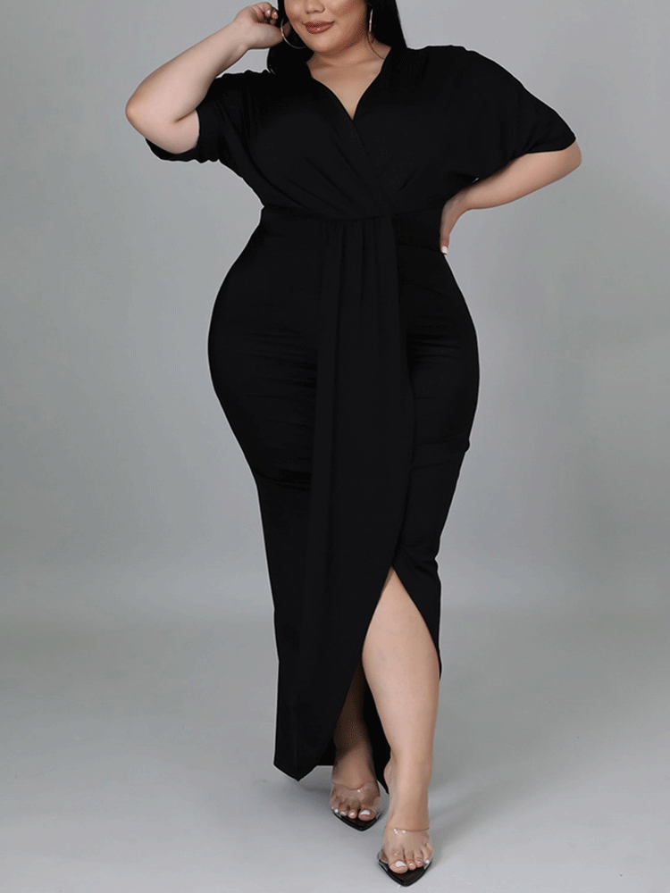 V Neck Solid Color Maxi Dress Maxct