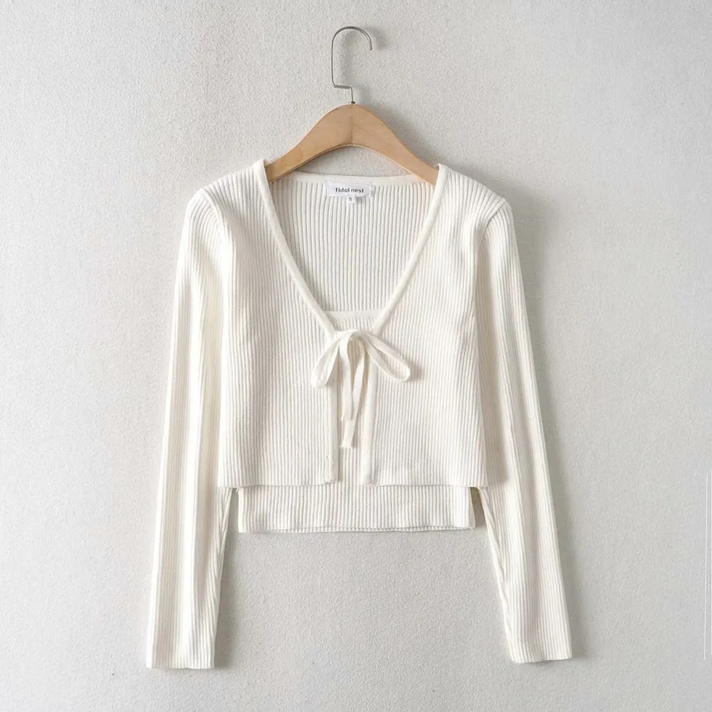 Maxct Flat-mouth Threaded Camisole Knitted Cardigan