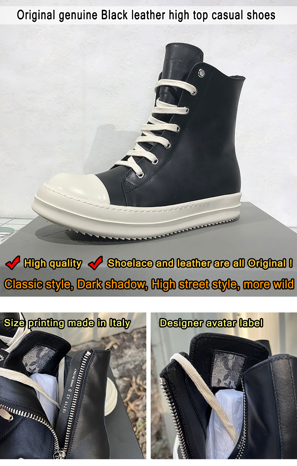 High Top Sneakers- Unisex Motorcycle Zip Boots