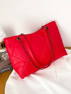 Minimalist Quilted Chain Flap Square Bag - Women Tote Bags
