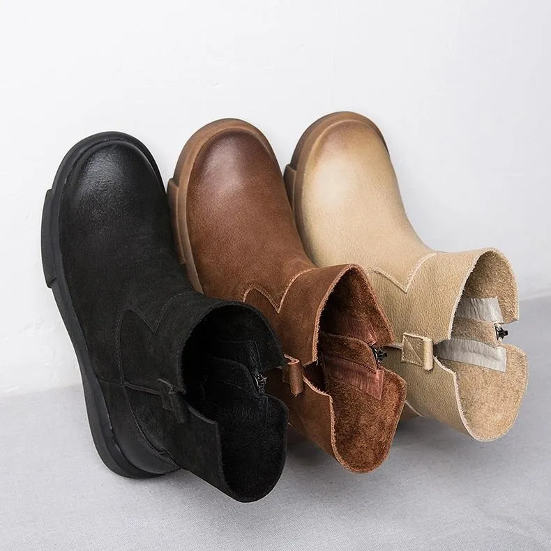 Waxing Short Boots for Winter Side Zipper Chelsea Boots Black/Coffee Maxct