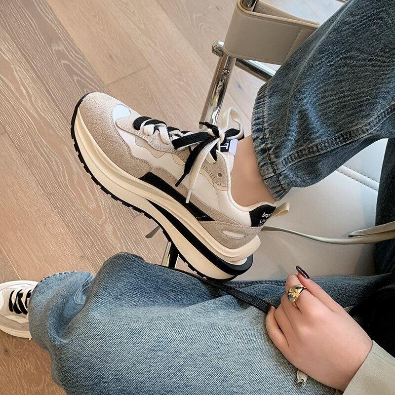 Platform Leather Sneakers for Women Maxct