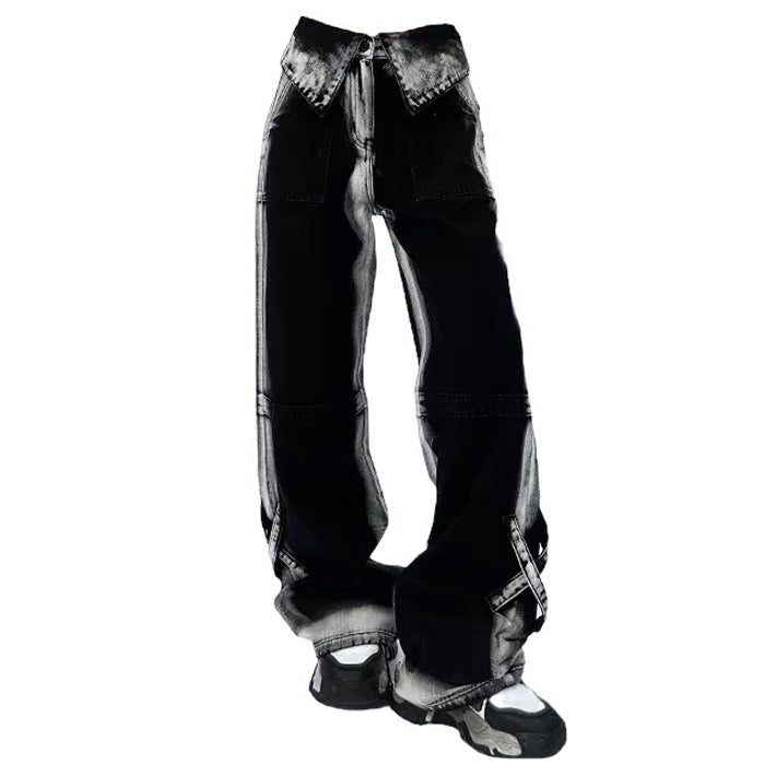 90's Kids Collar Wide Leg Jeans Maxct