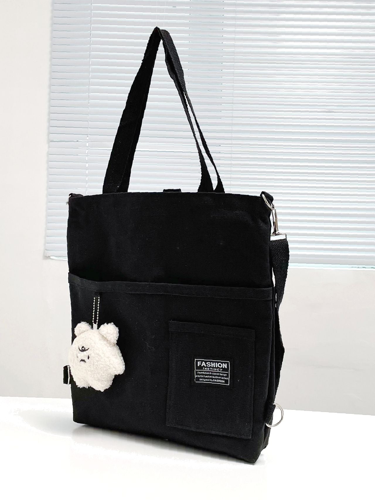 Maxct - Letter Graphic Shopper Bag with Bag Charm  - Women Tote Bags