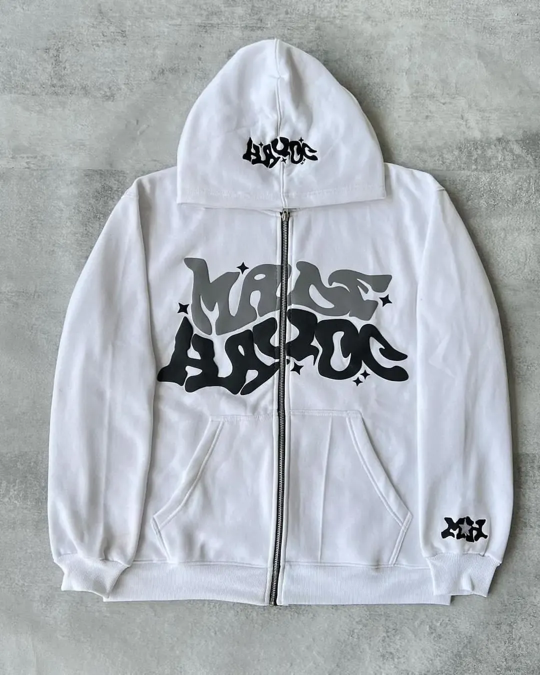 Maxct Y2K Zip Up Hoodie Harajuku Men Letter Graphic Printing Oversized Hoodie Sweatshirt Punk Rock Gothic Clothes Tops Streetwear