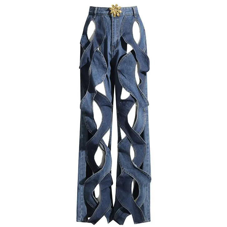 Showgirl Hollow Out Criss Cross Jeans Maxct